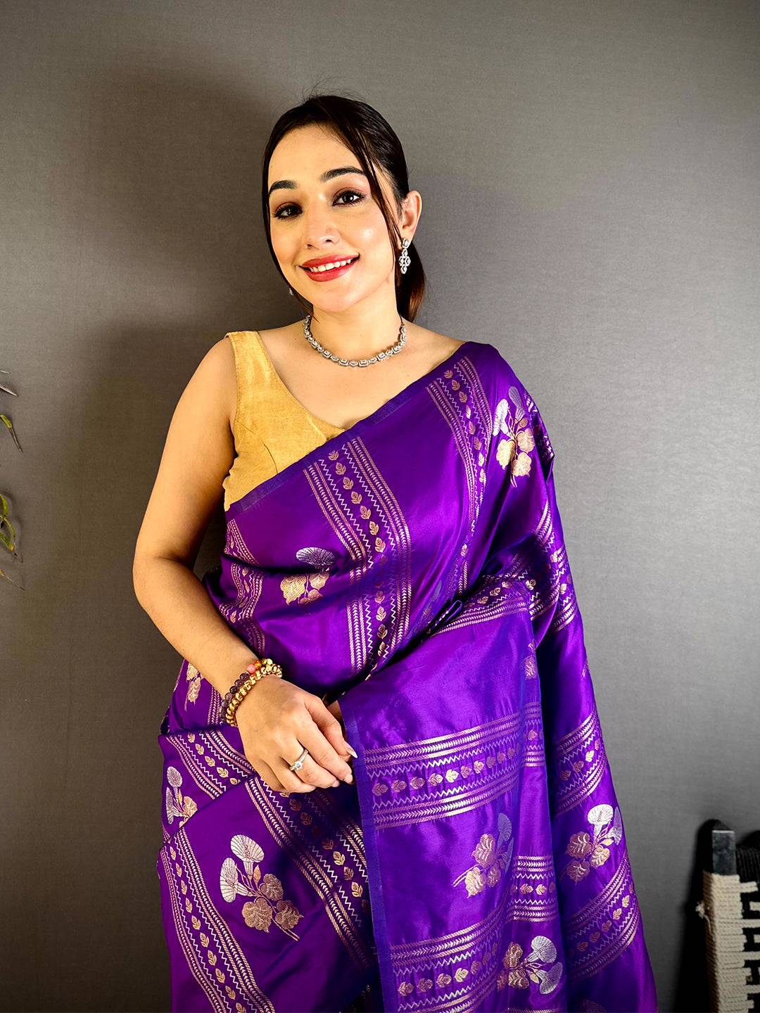 Purple Sona Chandi Striped Silk Pattu Saree

