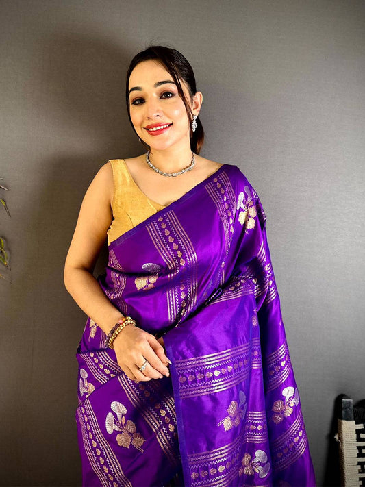 Purple Sona Chandi Striped Silk Pattu Saree


