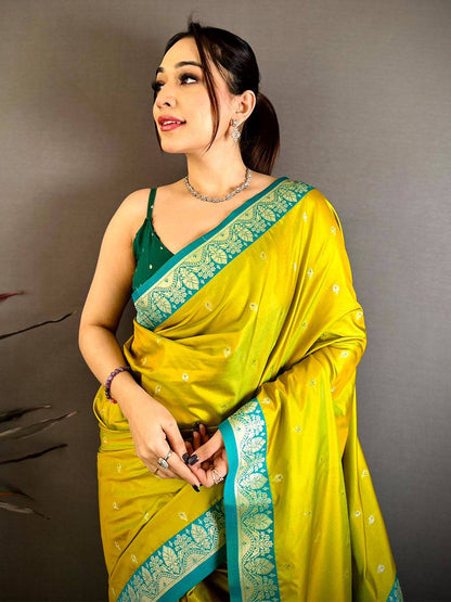 Lime Yellow Royal Gadwal Silk Pattu Saree