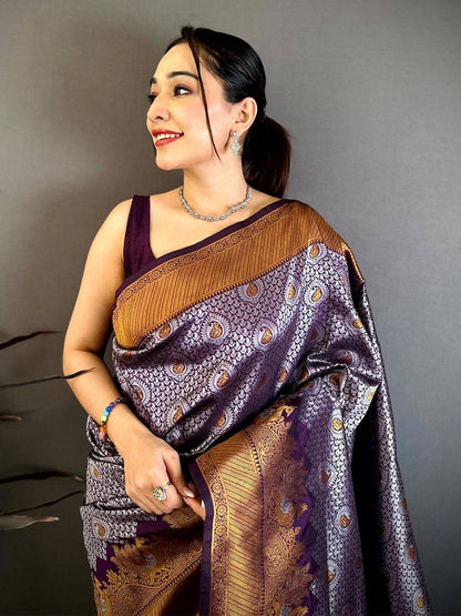 Heritage Purple Gold Zari Kanjivaram Pattu Saree