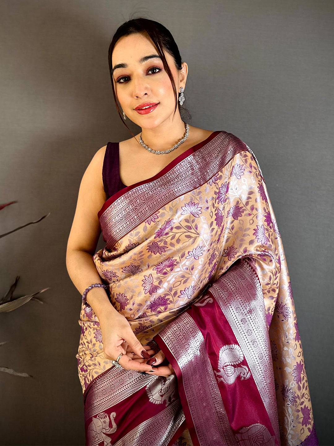 Beige Dharmavaram Double Ikkat Pattu Saree