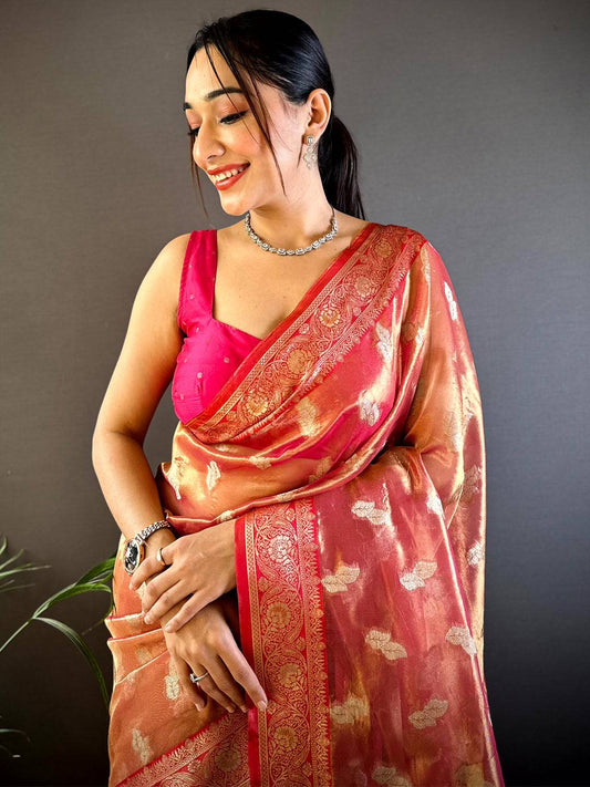 Radiant Red Kora Tissue Pattu Saree