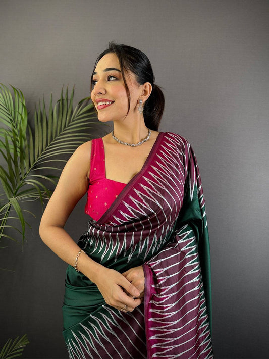 Green Soft Silk Ikkat Zari Weaving Pattu Saree