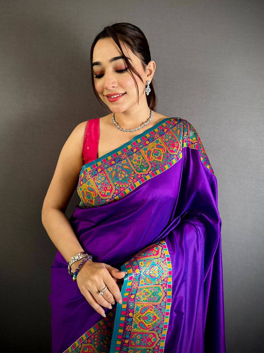 Vibrant Minakari Pashmina Soft Silk Pattu Saree