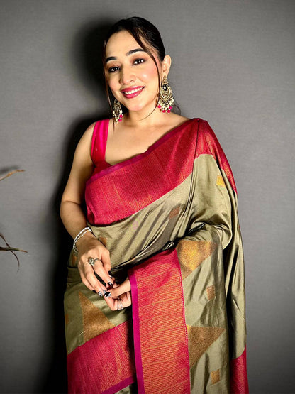 Olive Green Soft Silk Kanjivaram Pattu Saree
