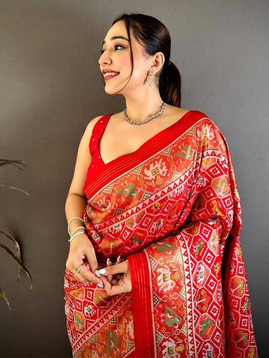 Opulent Semi Ikkat Patola Kanchi Zari Pattu Saree