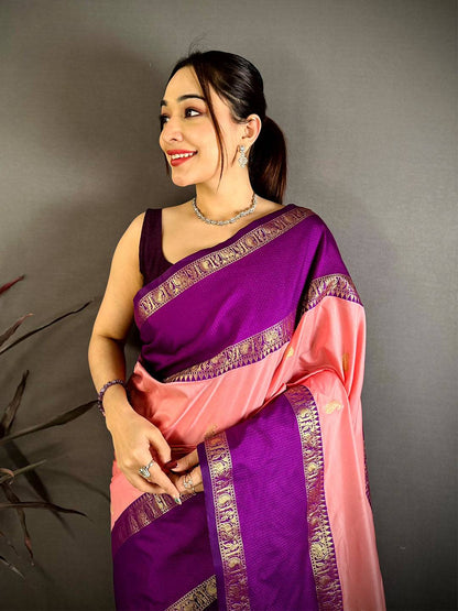 Peach Gadwal Pure Soft Silk Pattu Saree