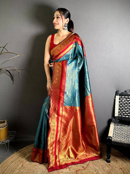 Stylish Banarasi Katan Contrast Border Pattu Saree