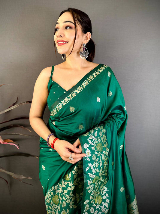 Emerald Green Soft Silk Kanjivaram Pattu Saree