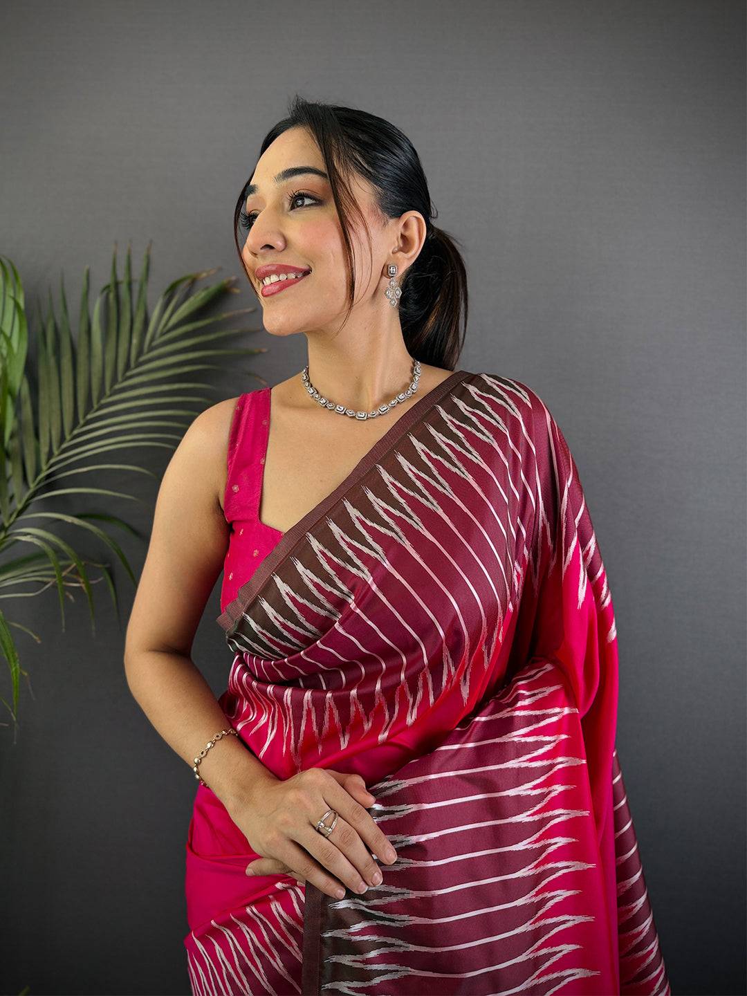 Pink Soft Silk Ikkat Zari Weaving Pattu Saree