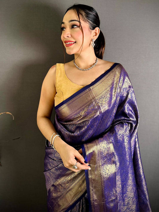 Vibrant Kanjivaram Self Gold Zari Weave Pattu Saree