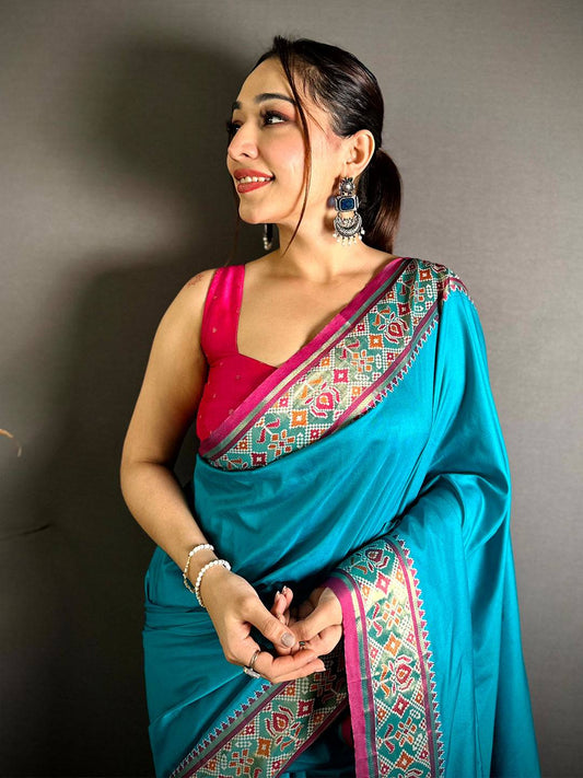 Sky Blue Soft Silk Pochampally Ikkat Minakari Pattu Saree