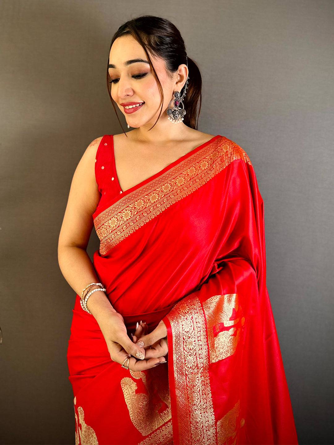 Mashru Satin Zari Weaving Kanchi Border Pattu Saree