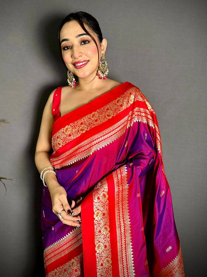 Gold Zari Woven Purple Soft Silk Pattu Saree