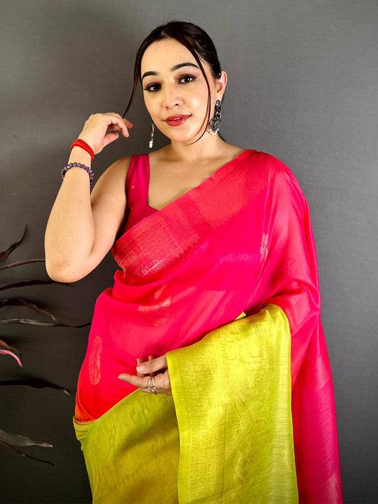 Classic Slub 4D Print Pallu Pattu Saree